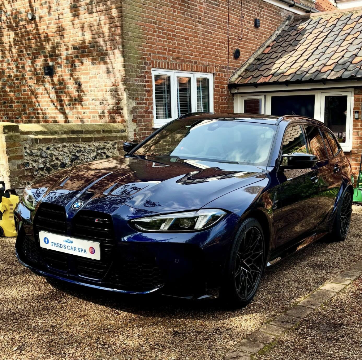 BMW M3 Competition deep blue after Full Valet Deep Clean by Fred's Car Spa