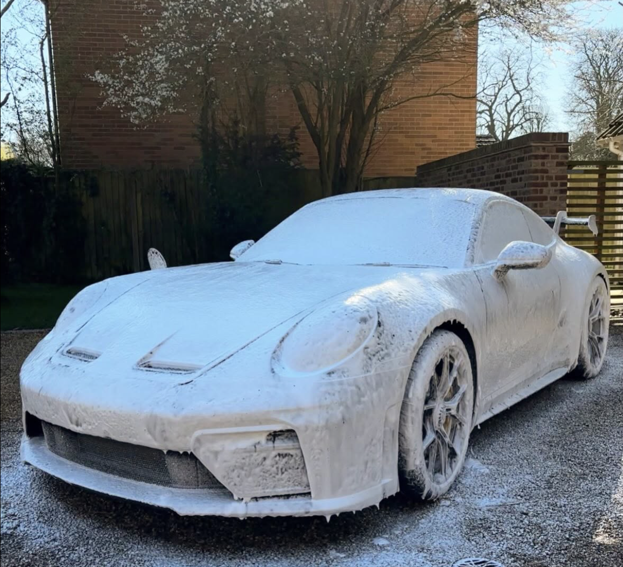 Porsche 911 GT3 RS snow foam wash by Fred's Car Spa